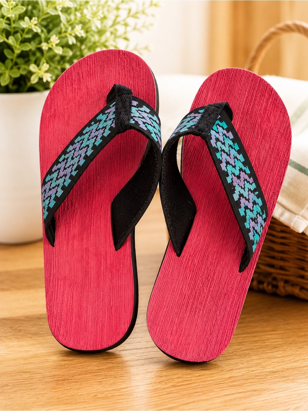 NEW Vintage Women’s Retro Zig Zag Patterned Flip Flops Sandals Size 5/6